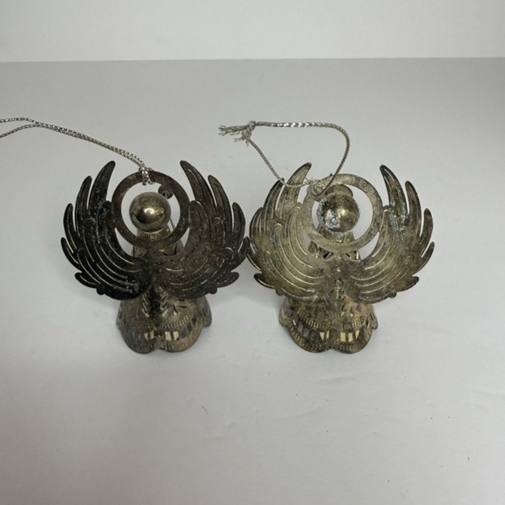 Vintage Silver plated Art Christmas Angels Choir With Candle Horn Wings Set Of 2 - Picture 2 of 8